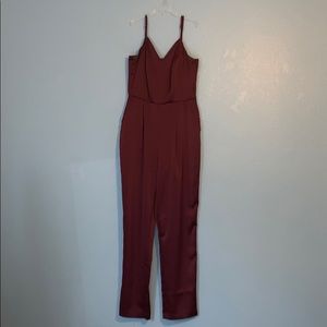 Lulus women’s burgundy satin jumpsuit
